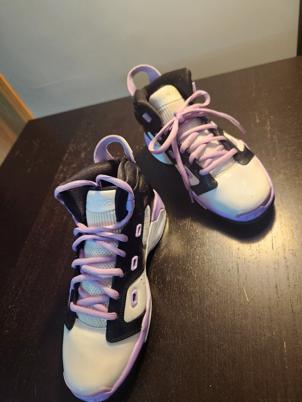 Jordan 6 Youth High-Top Basketball Sneakers in Black, White & Lavender. Great